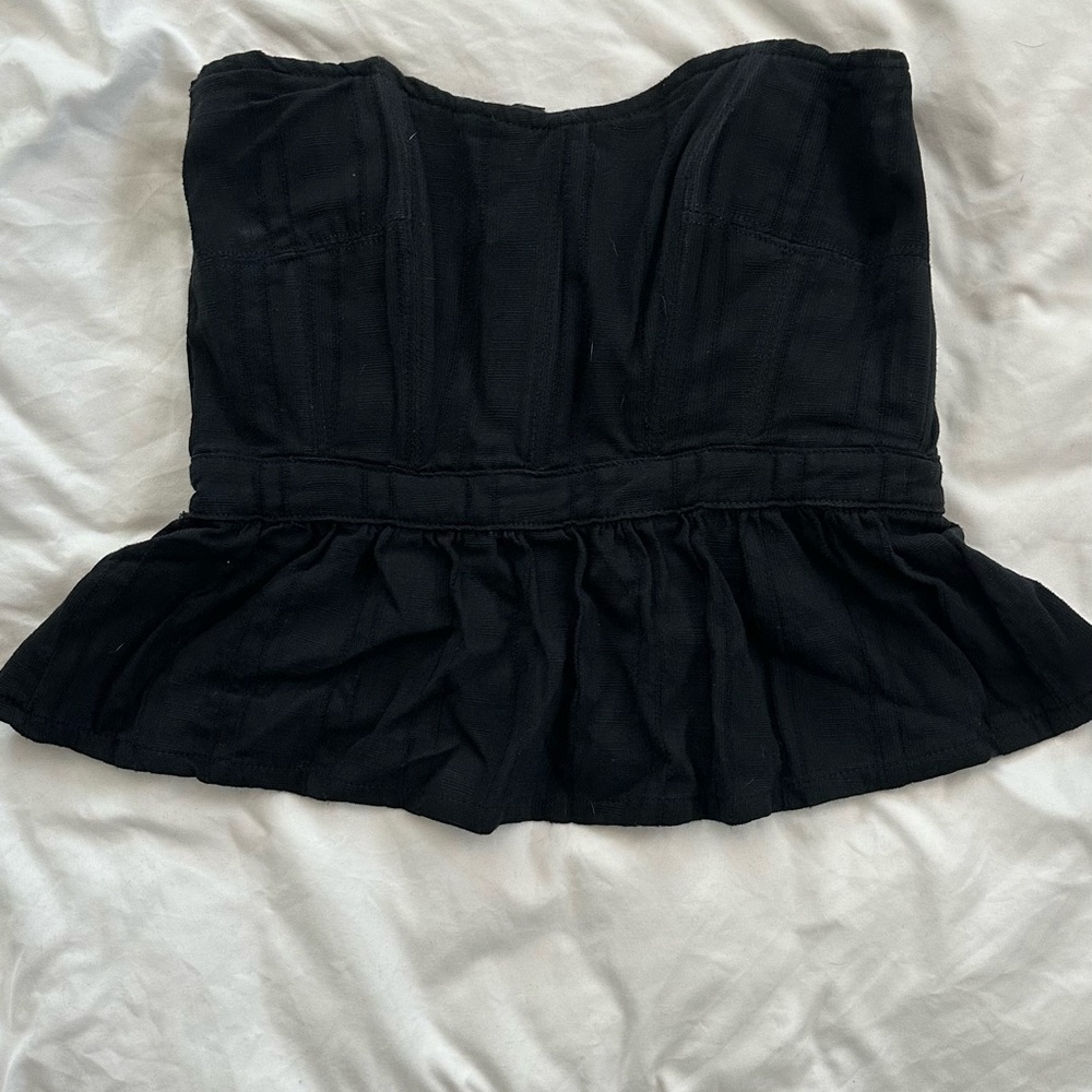 Black Strapless Peplum Top